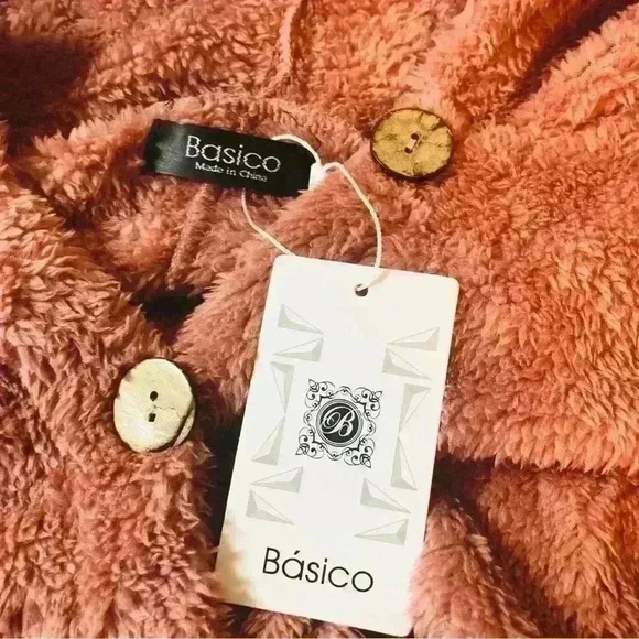 Hooded Teddy Fuzzy Dusty Pink Button Up Hooded Jacket Size Large with pockets - Picture 7 of 11